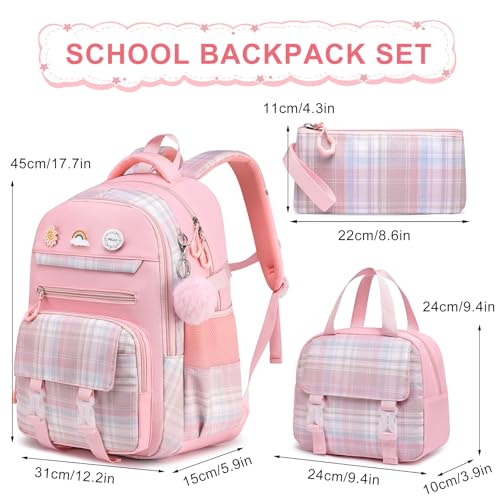 MOMUVO Girls Backpack with Lunch Box, Kids Backpack with Lunch Box, School Bags for Girls Kindergarten Elementary Preschool Middle School - color: Pink Sets