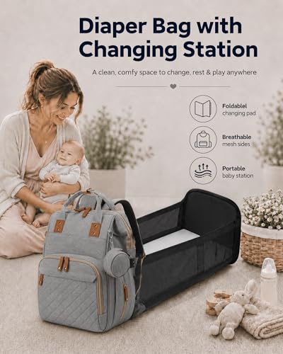 houscly Diaper Bag Backpack with Changing Station,Baby Bags New Mom Gifts Pañaleras Para Bebe Baby Girl Newborn Essentials Must Haves Baby Shower Gifts Baby Registry Search Light Gray - color: 02light Gray