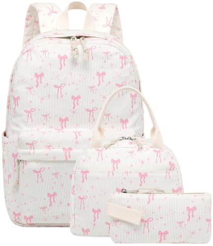 BTOOP School Backpacks for Teen Girls Bookbags Lightweight Kids Backpack School Bags Set with Lunch Box Pencil Case - color: A-pink Bow