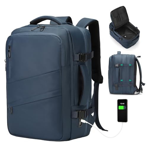 Travel Backpack for Men, 18 Inch Carry on Laptop Backpack with USB A/C Port, 40L Expandable TSA Flight Approved Bag Pack, Black, Blue - color: Blue