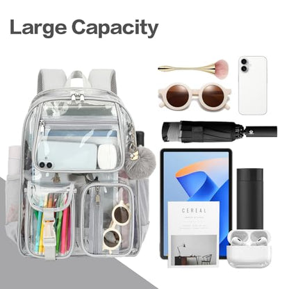 Clear Backpacks for Girls Boys, Heavy Duty PVC Transparent School Bookbag See Through Back Pack for College Work Travel (Light Grey) - color: Light Grey