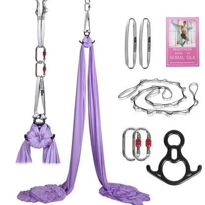 Aerial Silks Kit & Aerial Yoga Hammock - 11Yd Premium Fabric with Hardware - Easy Setup for Flying Yoga, Aerial Swing & Fitness - Supports Up to 14ft Rigging - color: Lavender