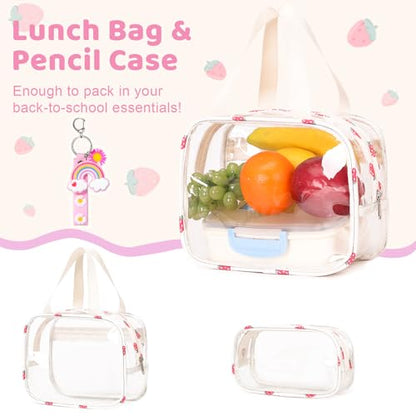 ACESAK Clear Backpack for Girls - 3 Pcs Clear Backpack Heavy Duty with Lunch Bag - See Through Bookbag Stadium Approved for Kids Middle High College School(Beige) - color: Beige