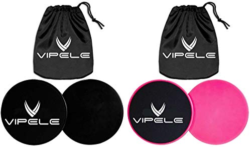 Core Sliders. Dual Sided Use on Carpet or Hardwood Floors. Abdominal Exercise Equipment (2-Pack Black & Pink)