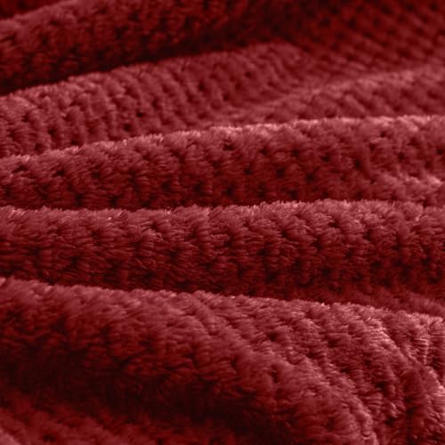 BEDELITE Travel Blanket with Bag, Ultra-Soft Jacquard Fleece Blanket with Luggage Sleeve & Backpack Clip, Airplane Blanket Travel Essentials, Burgundy - color: Burgundy