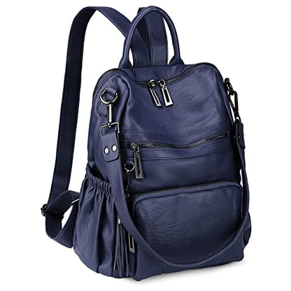Uromee Travel Backpack Purse for Women Vegan Leather Ladies Fashion Tassel Shoulder Bag Convertible - color: 0243 Royal Blue