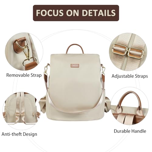 Fmeida Anti Theft Backpack Purse for Women Convertible Nylon Backpack Beige - color: Beige