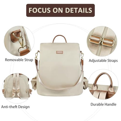Fmeida Anti Theft Backpack Purse for Women Convertible Nylon Backpack Beige - color: Beige