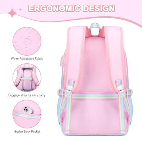Scothen Backpacks for Girls, Girls Backpack with Lunch Box & Pencil Pouch for Teens Girl Kids Elementary Middle High School College Student Bookbag Daypack Laptop Travel Backpack for Women - color: Pink Blue