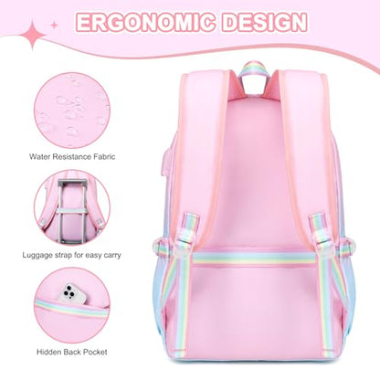 Scothen Backpacks for Girls, Girls Backpack with Lunch Box & Pencil Pouch for Teens Girl Kids Elementary Middle High School College Student Bookbag Daypack Laptop Travel Backpack for Women - color: Pink Blue