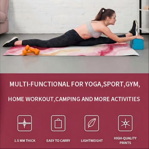 Travel Suede Yoga Mat 1.5mm Thick Non Slip Foldable Lightweigh Sweat Absorbent Exercise Mat for Hot Yoga Pilates Home Gym Outdoor, 72"L x 24"W, 3 lbs - color: Pink