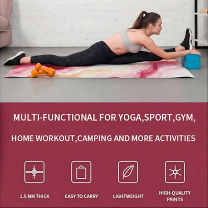 Travel Suede Yoga Mat 1.5mm Thick Non Slip Foldable Lightweigh Sweat Absorbent Exercise Mat for Hot Yoga Pilates Home Gym Outdoor, 72"L x 24"W, 3 lbs - color: Pink