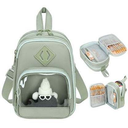 Large Capacity Kids Backpack Pencil Case Pen Bag with Clear Pocket, Cute Kawaii Pen Pouch Organizer with Adjustable Strap & Plush Doll Keychain for School Girls Boys (Green) - color: Green