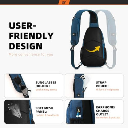 SKYSPER Sling Bag RFID Crossbody Sling Backpack Cross Body Shoulder Bag Travel Hiking Daypack for Women Men(Blue) - color: Blue