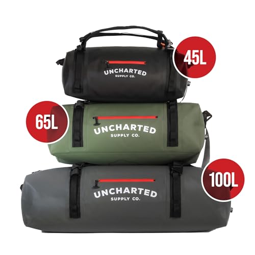 Uncharted Supply Co. The Vault Waterproof Duffel Bag - Airtight bag with Backpack Straps, Carry-On Size, Perfect for travel, boating, camping, recreation. (Gunmetal, 65L) - color: Gunmetal, size: 65L