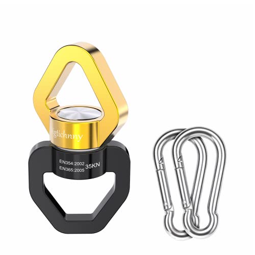 Swing Swivel Heavy Duty, 35KN Safety Rotational Device,Spinner Swivel for for Web Tree Tire Rope Swing, Aerial Dance, Hanging Hammock with 2 carabiners,Black Gold - style: Black Gold-1 Pack with 2 Carabiners