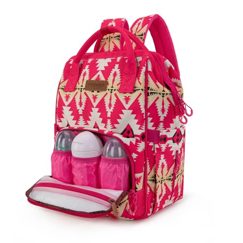Montana West Wrangler Callie Diaper Bag Backpack with Stroller Straps Western Pattern Multifunction Baby Travel Bag WG2204-91102HPK - color: Tt-hot Pink