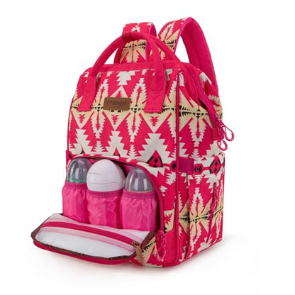Montana West Wrangler Callie Diaper Bag Backpack with Stroller Straps Western Pattern Multifunction Baby Travel Bag WG2204-91102HPK - color: Tt-hot Pink