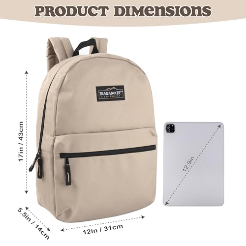 Trail maker Classic 17 inch Backpacks with Adjustable Padded Straps | School Backpacks for Girls, Boys (Khaki) - color: Khaki