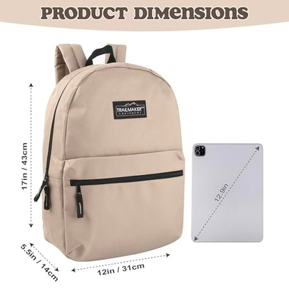 Trail maker Classic 17 inch Backpacks with Adjustable Padded Straps | School Backpacks for Girls, Boys (Khaki) - color: Khaki