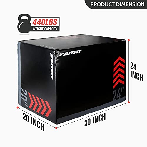 RitFit 3 in 1 Extra Firm Soft Plyo Box Foam Plyometric Box-30”x24”x20”-20"x18"x16" Heavy Duty High Density Foam Jumping Box 3 Sizes with PVC Cover,Platform for Home Gym Fitness, 440lb Weight Capacity - size: LARGE-B