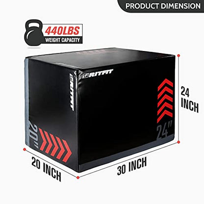 RitFit 3 in 1 Extra Firm Soft Plyo Box Foam Plyometric Box-30”x24”x20”-20"x18"x16" Heavy Duty High Density Foam Jumping Box 3 Sizes with PVC Cover,Platform for Home Gym Fitness, 440lb Weight Capacity - size: LARGE-B