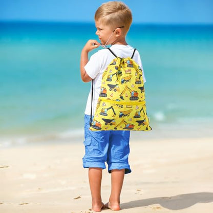WAWASAM Kids Drawstring Backpack, Gym Swim Bag Cinch Bag for Girls Boys with Zipper Pocket - color: Truck