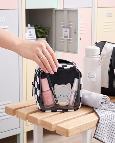 Clear Checkered Makeup Bag, Small Cosmetic Pouch with Zipper Mini Waterproof Makeup Purse Organizer Cute Cosmetic Bag Travel TSA Approved Toiletry Bag Car Organizer for Women Girls (Black) - color: Black