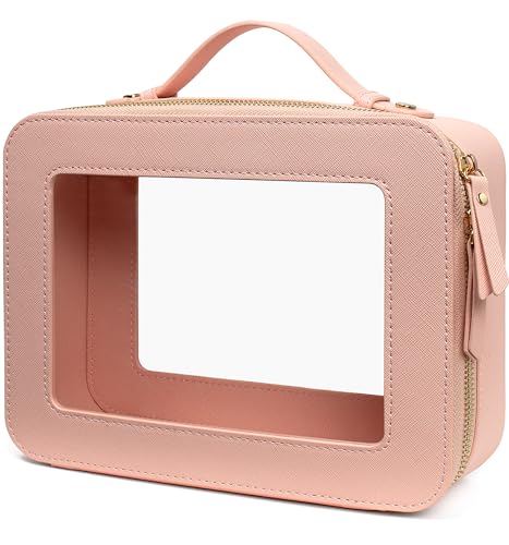 LETGO Clear Makeup Bag, Travel Toiletry Cosmetic Bag Case Portable Clear Makeup Organizer Transparent Storage Bag Fit Carry-on Travel Car Accessories for Women Men (Large-Pink) - color: Large-Pink
