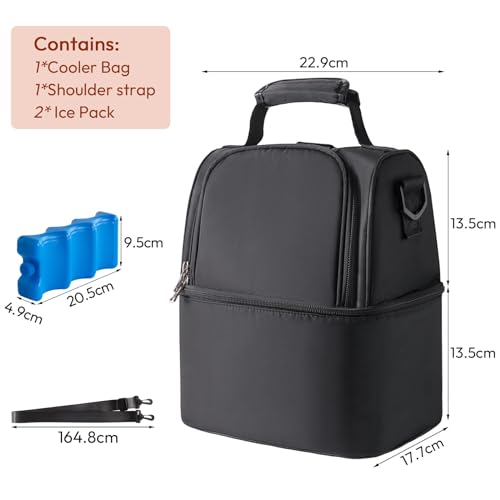 NCVI Breastmilk Cooler Bag with 2 Ice Pack, Breast Pump Bag with Cooler Fits 6 Bottles, Double Layer Breast Milk Travel Bag Baby Bottle, for Travel, Nursing Mom Daycare, Work, Picnic (Black) - color: Black