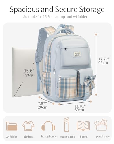 Teen Girl School Backpack, Cute Bookbag with Laptop Compartment for Big Student Women College Mochilas Escolares para Niñas, Blue - color: Blue, size: 15.6 inch