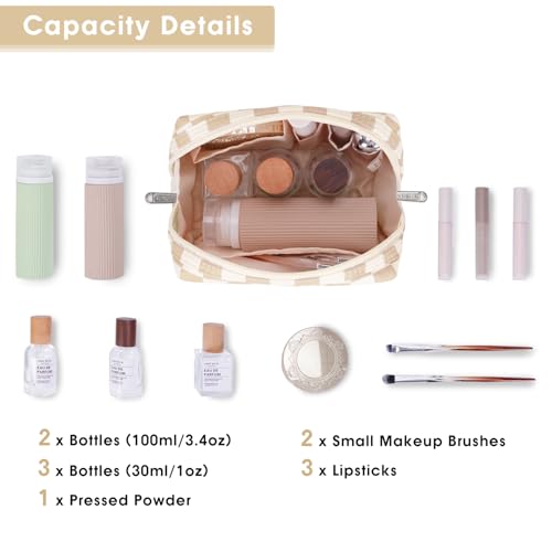 Narwey Small Checkered Makeup Bag for Purse Mini Cosmetic Bag Travel Makeup Pouch Zipper Pouch Cute Make up Bags with Compartments for Women Girls (Light Checkerboard, Small) - color: YB-Light Checkerboard, style: Small