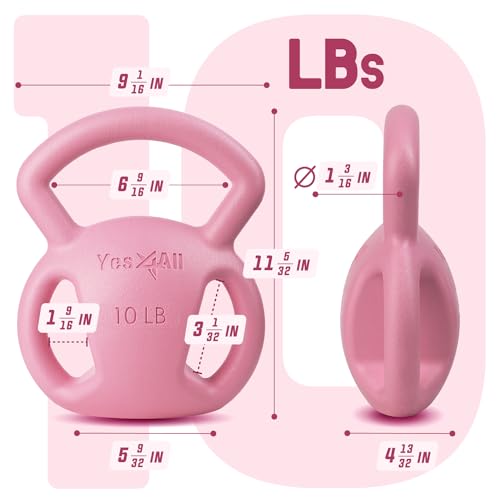 Yes4All Kettlebell, Strength Training Kettlebells for Women, Wide Multi-grip Textured Handle for Home Gym Exercises & Full Body Workout, Single 5–25 lb & Set of 10-15 lb - color: B. 10LB - Pink, style: A. Single