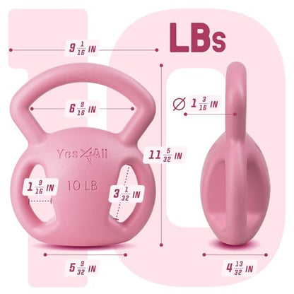 Yes4All Kettlebell, Strength Training Kettlebells for Women, Wide Multi-grip Textured Handle for Home Gym Exercises & Full Body Workout, Single 5–25 lb & Set of 10-15 lb - color: B. 10LB - Pink, style: A. Single
