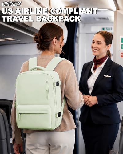 VECAVE 18x14x8 TSA-Approved Personal Item Backpack – Under Seat Carry-On Travel Bag for Women, Fits 15.6" Laptop, with Water Bottle & Shoe Pouch, Airline Travel Backpack Flight approved Green. - color: H8-green, size: Large