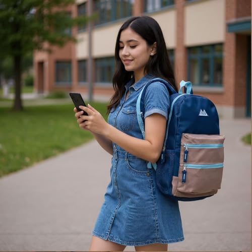 Summit Ridge Colorful Big Backpack for School Kids, Multi Pocket Backpack for Elementary, Middle School Girls, Boys with Padded Straps (Navy/Grey) - color: Navy/Grey