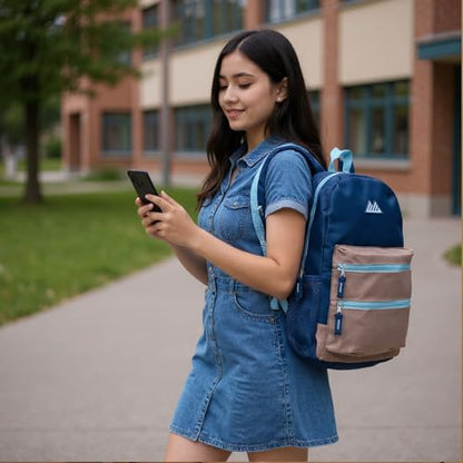 Summit Ridge Colorful Big Backpack for School Kids, Multi Pocket Backpack for Elementary, Middle School Girls, Boys with Padded Straps (Navy/Grey) - color: Navy/Grey