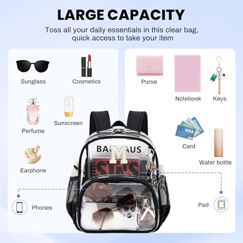 PIG PIG GIRL Clear Backpacks for Stadium Events Approved 12×6×12 Clear Bookbag for Women Mini Transparent Letter Back Pack, Black, Letter-M - color: Black, style: M