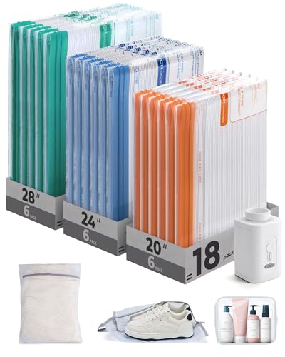 BAGSMART Vacuum Bags for Travel with Rechargeable Air Pump, Portable Space Saver Bags for Travel & Home, Vacuum Compression Seal Bag for Clothing, Blanket, 21 Pack Multicolor - color: Multicolor, size: 21 Pcs Travel Sets