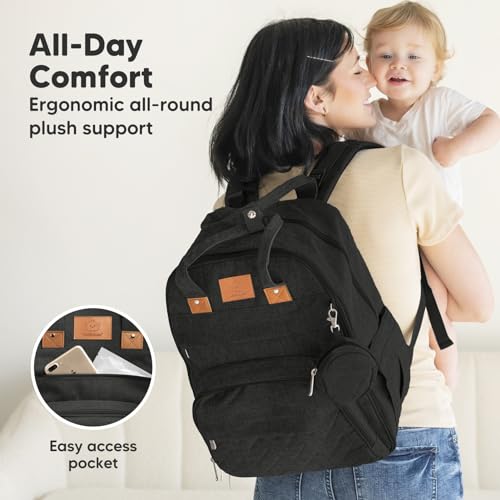 KeaBabies Diaper Bag Backpack - Large Baby Diaper Bag with Changing Pad, Baby Boy, Girl, Travel Backpack for Mom and Dad, Waterproof, Multi Function Durable (Trendy Black) - color: Trendy Black