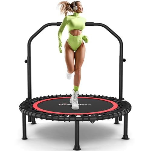 ANCHEER Rebounder Trampoline 40"/48" Bungee Rebounder with 4-Level Adjustable Handle, Max 400-450 LBS Heavy-Duty Fitness Trampoline, Waterproof UV-Resistant Indoor Outdoor Exercise Trampoline - color: Red, size: 40IN