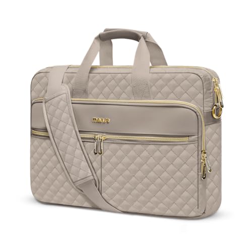 MOSISO 15-16 inch Laptop Bag, Laptop Briefcase Messenger Compatible with MacBook Pro 16/Air 15, HP, Dell, Lenovo, Square Quilted Computer Bag Work Office Business with 3 Pockets&Strap, Taupe Brown - color: Taupe Brown, size: 16 inch