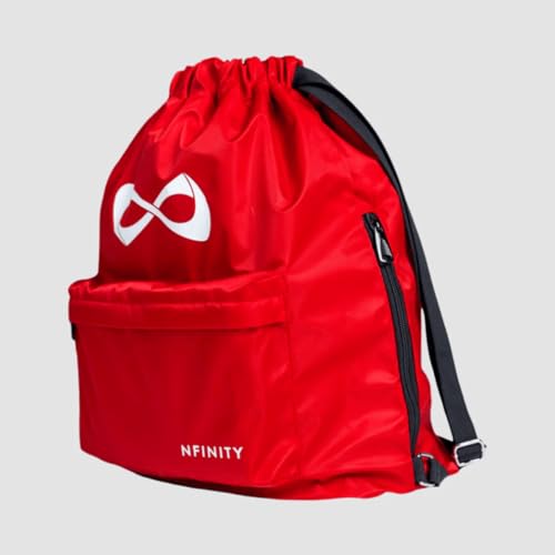 Nfinity Drawstring Backpack Large Capacity Multi-Compartment Cinch Bag - color: Red