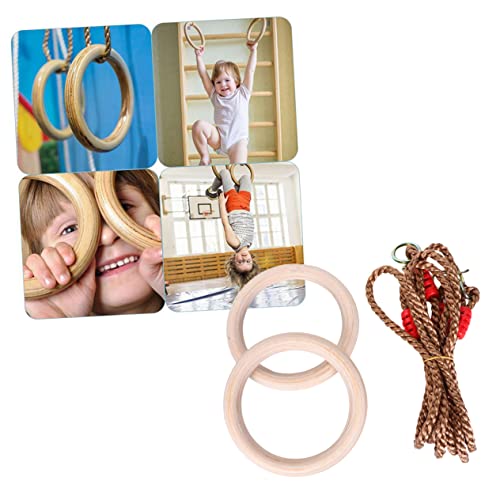 VANZACK 1pair Wooden Gymnastic Fitness Rings Boys and Girls Adults Exercise Equipment Pp Rope Indoor Pull-up Push-up Dip Training Ring