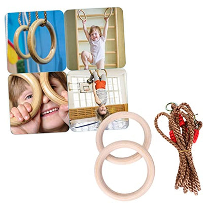VANZACK 1pair Wooden Gymnastic Fitness Rings Boys and Girls Adults Exercise Equipment Pp Rope Indoor Pull-up Push-up Dip Training Ring