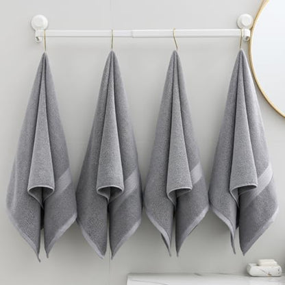 100% Cotton Hand Towel Set of 4, Oversized Ultra Soft Luxury Towels, Thick Plush, Absorbent Heavyweight, Guest Bath, Hotel, Spa, Home Bathroom, Shower,20" x 40" (Grey) - color: Grey