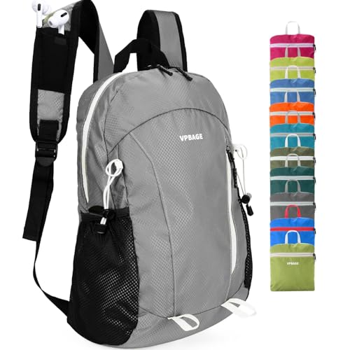 VPBAGE 15L Water-resistant Hiking Daypack, Small Backpack Travel Outdoor, Lightweight Day Pack with Tool Loops - color: A-light Grey