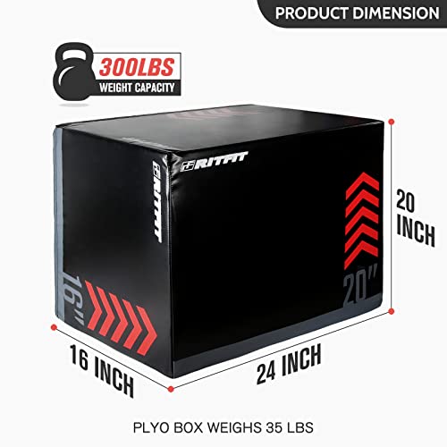 RitFit 3 in 1 Extra Firm Soft Plyo Box Foam Plyometric Box-30”x24”x20”-20"x18"x16" Heavy Duty High Density Foam Jumping Box 3 Sizes with PVC Cover,Platform for Home Gym Fitness, 440lb Weight Capacity - size: MEDIUM-B