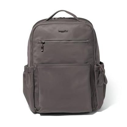 Baggallini Tribeca Expandable Laptop Backpack - 15"x11" Lightweight RFID Computer Bag for Work & Travel with Luggage Sleeve - color: Smoke Twill