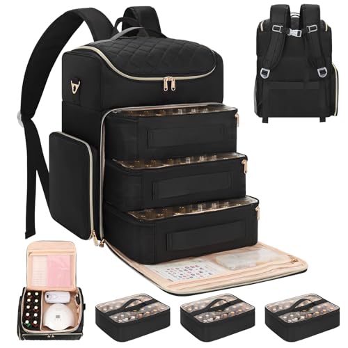 CUBETASTIC Extra Large Nail Polish Organizer Backpack, Holds 124 to 200+ Bottles & Full Size Lamp, Travel Nail Organizers and Storage Bag with 3 Removable Pouches, Portable Nail Supplies Case - color: Black